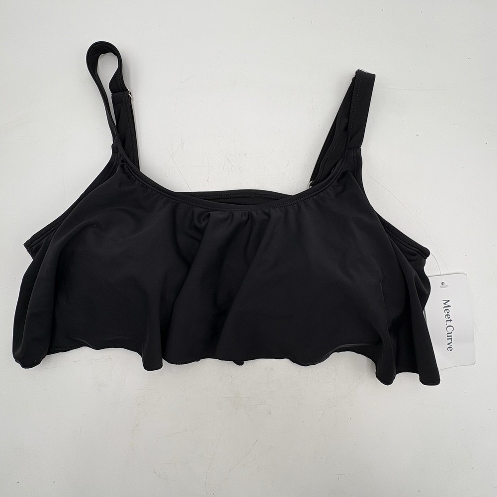 Meet Curve Black Ruffle Bikini Top Womens L Flounce Swim Top Coquette NWT